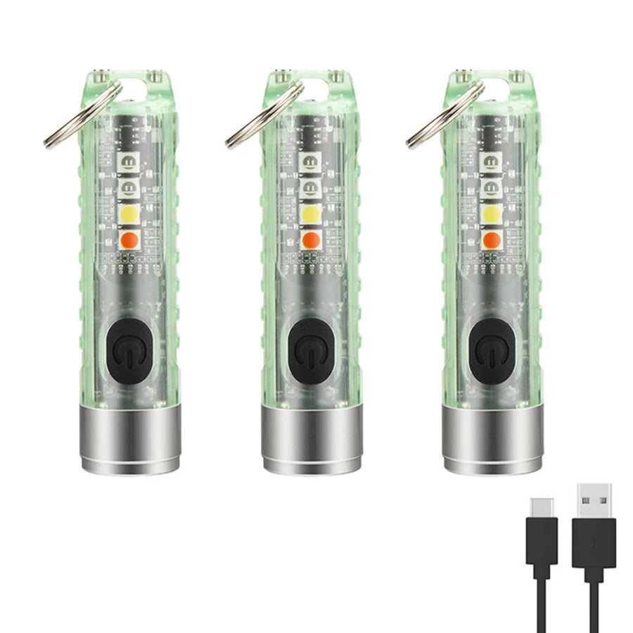 Mini Keychain Flashlight Type-C Fast Charging IP66 Waterproof Torch Lamp With Magnet Multifunction Warning Camping Flashlight