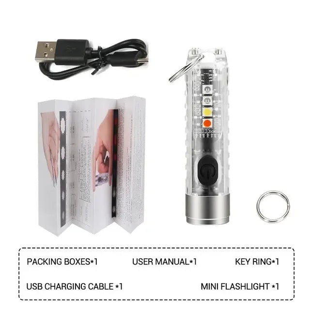 Mini Keychain Flashlight Type-C Fast Charging IP66 Waterproof Torch Lamp With Magnet Multifunction Warning Camping Flashlight